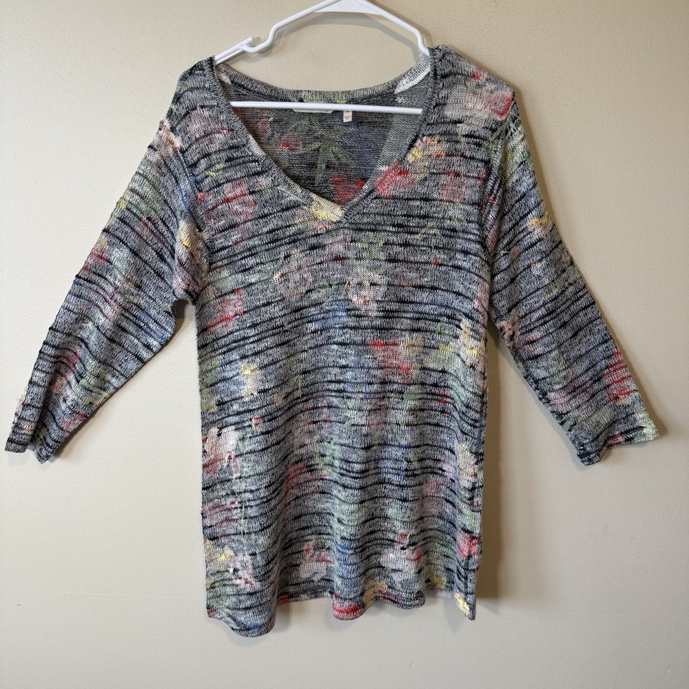Soft Surroundings Womens‎ Botanique Tunic Size M Black Floral V-Neck Stretch